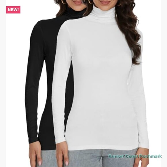 Slim Fit Long Sleeve Turtleneck Top Rayon Spandex Blend - Picture 2 of 7